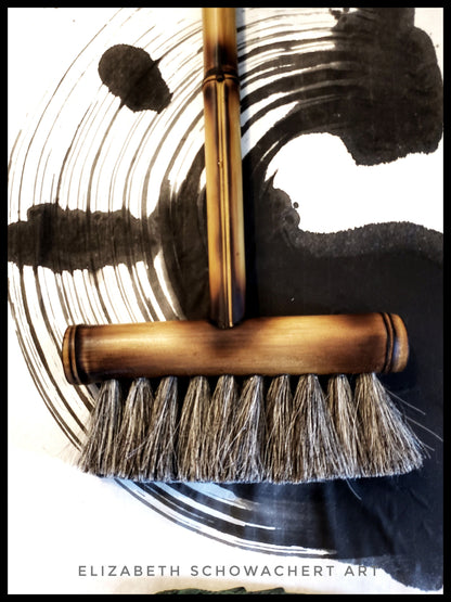 The Marilia Brush - 9 inch Wide Handmade Grey Horse Hair Brush With a 16 inch Long Bamboo Handle - Elizabeth Schowachert Art