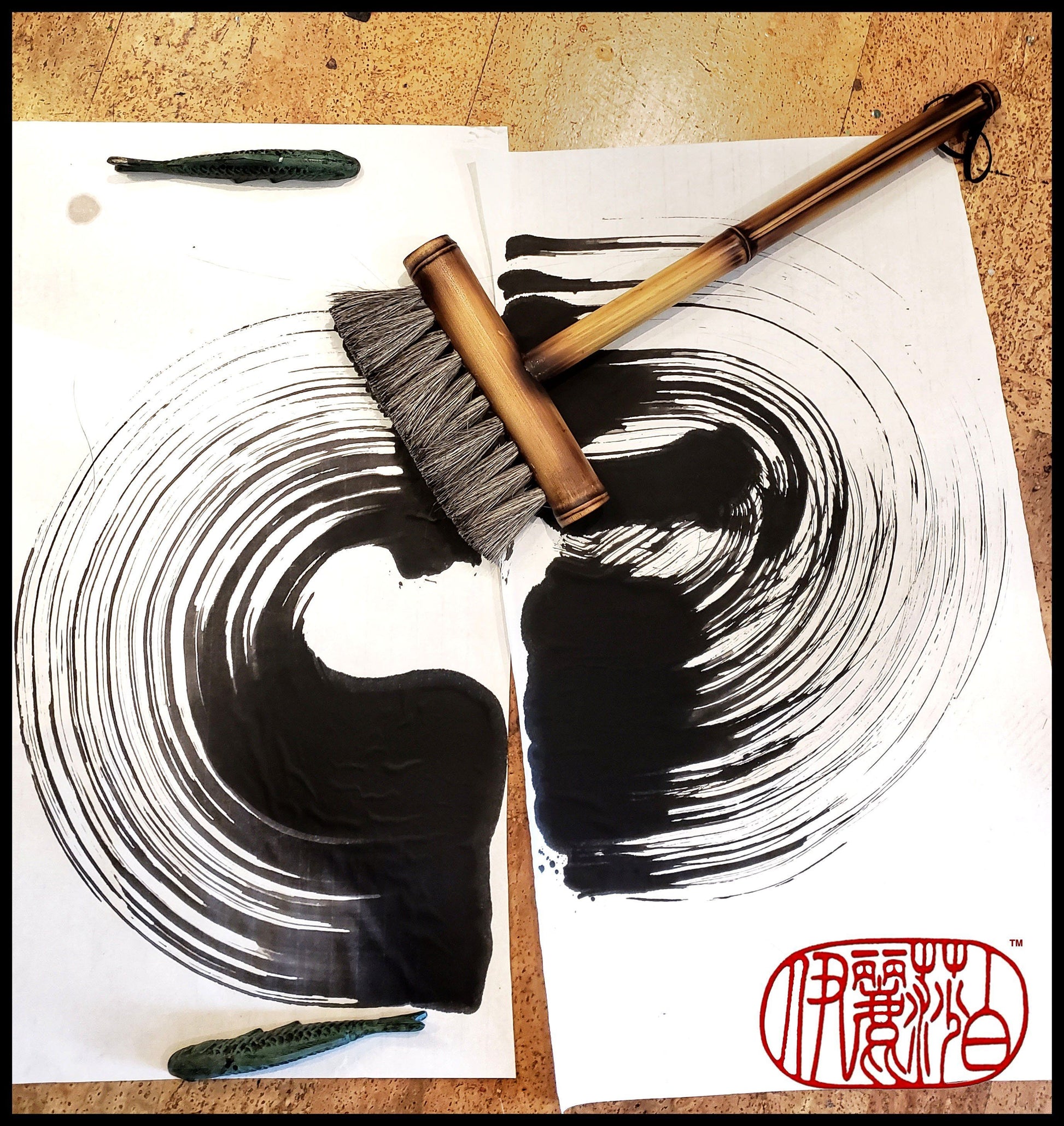 The Marilia Brush - 9 inch Wide Handmade Grey Horse Hair Brush With a 16 inch Long Bamboo Handle - Elizabeth Schowachert Art