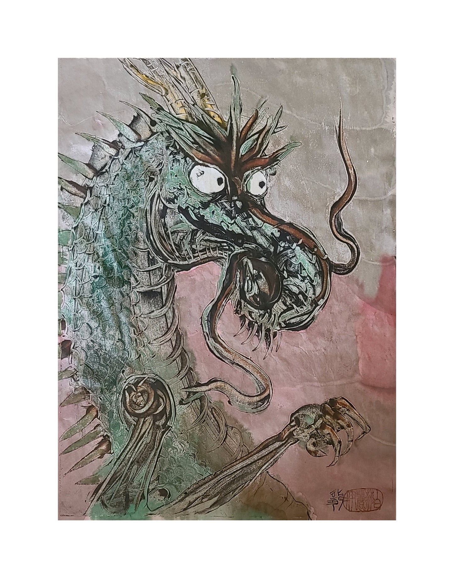 Water Dragon Encaustic Monotype Print Fine Art Elizabeth Schowachert Art