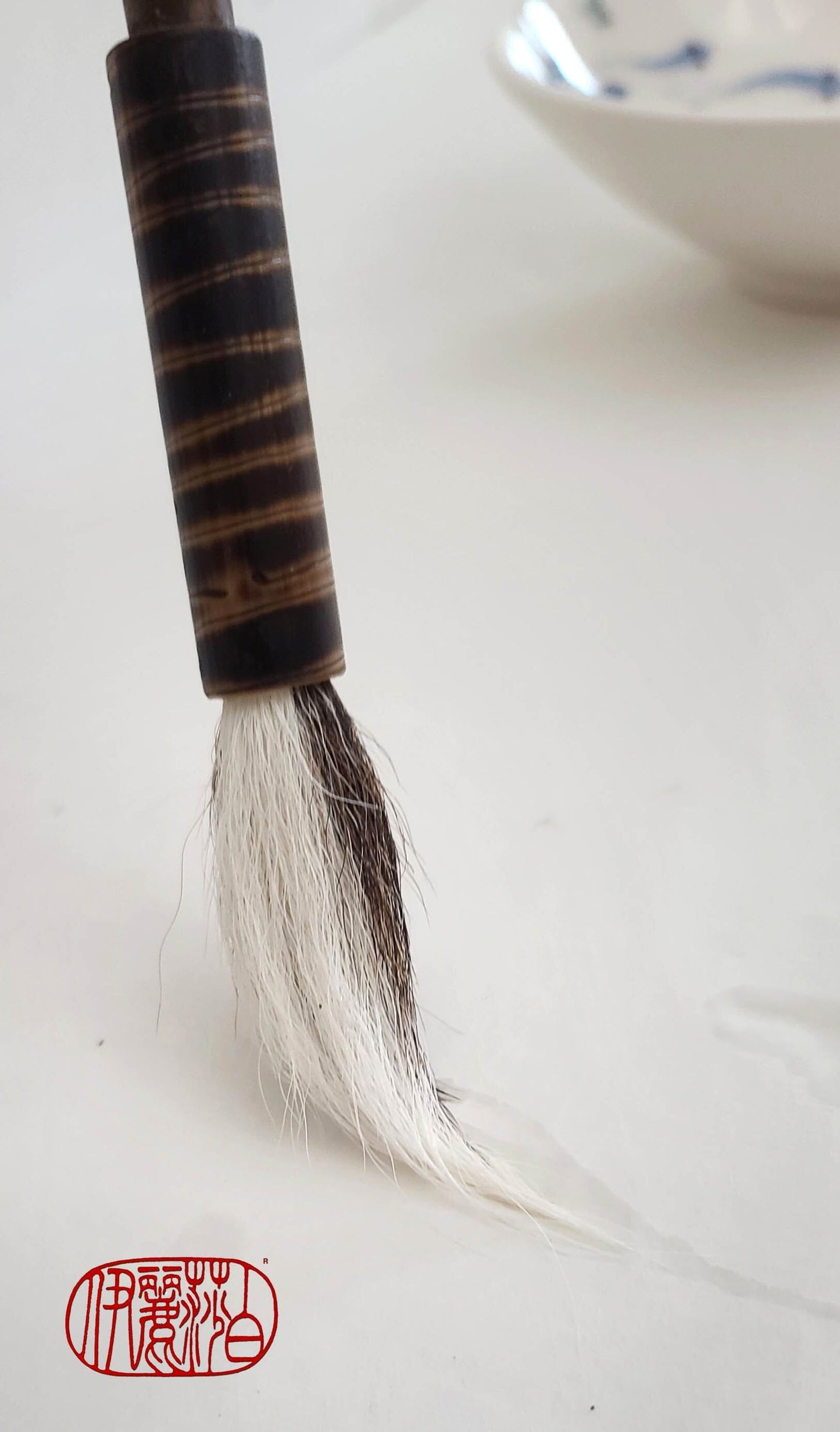 White Deer Tail Sumi-e Paint Brush with Driftwood Handle Art Supplies Elizabeth Schowachert Art
