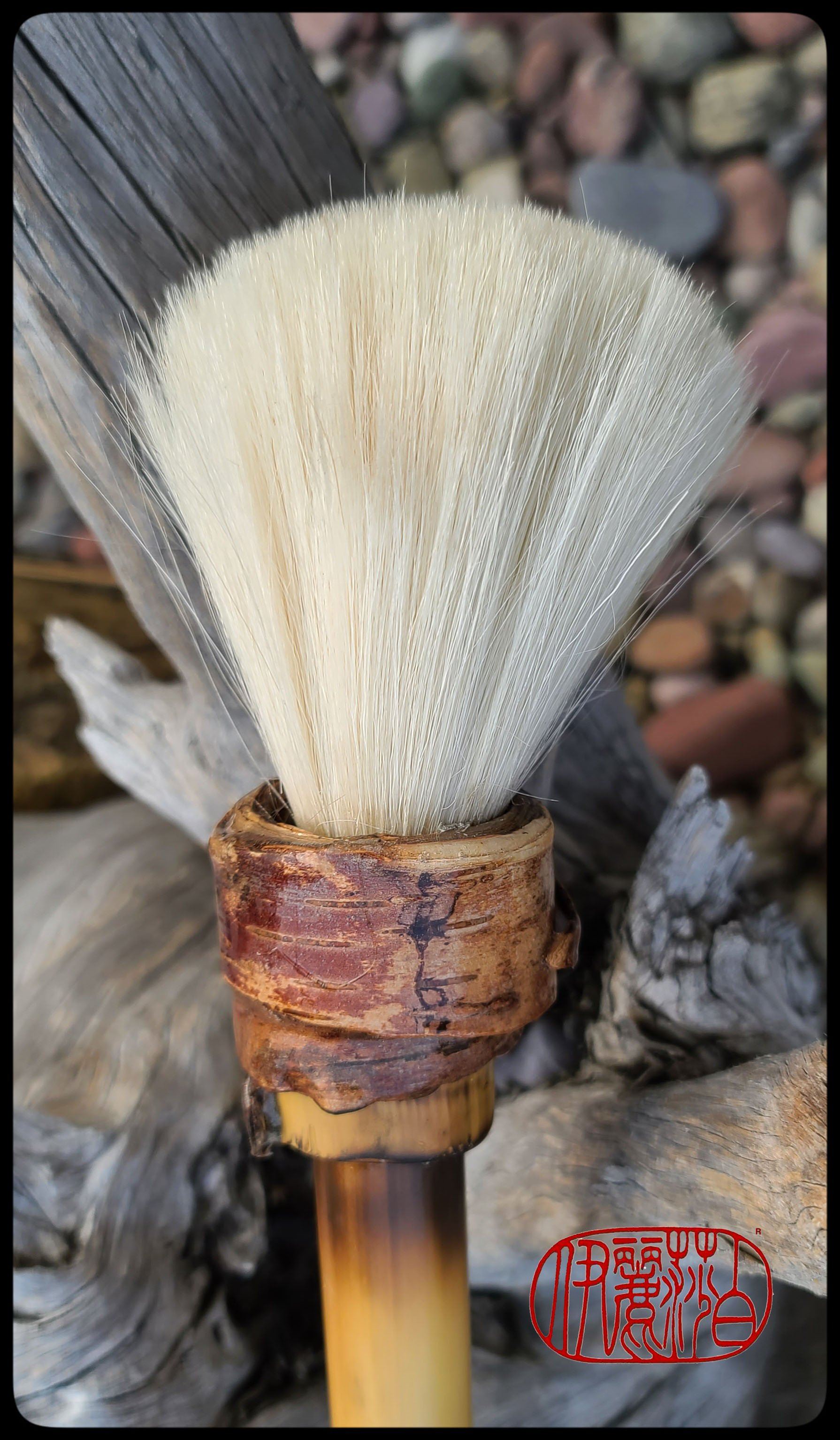 White Goat Hair Sumi-e Paint Brush With Curled White Birch Bark Ferrule Art Supplies Elizabeth Schowachert Art