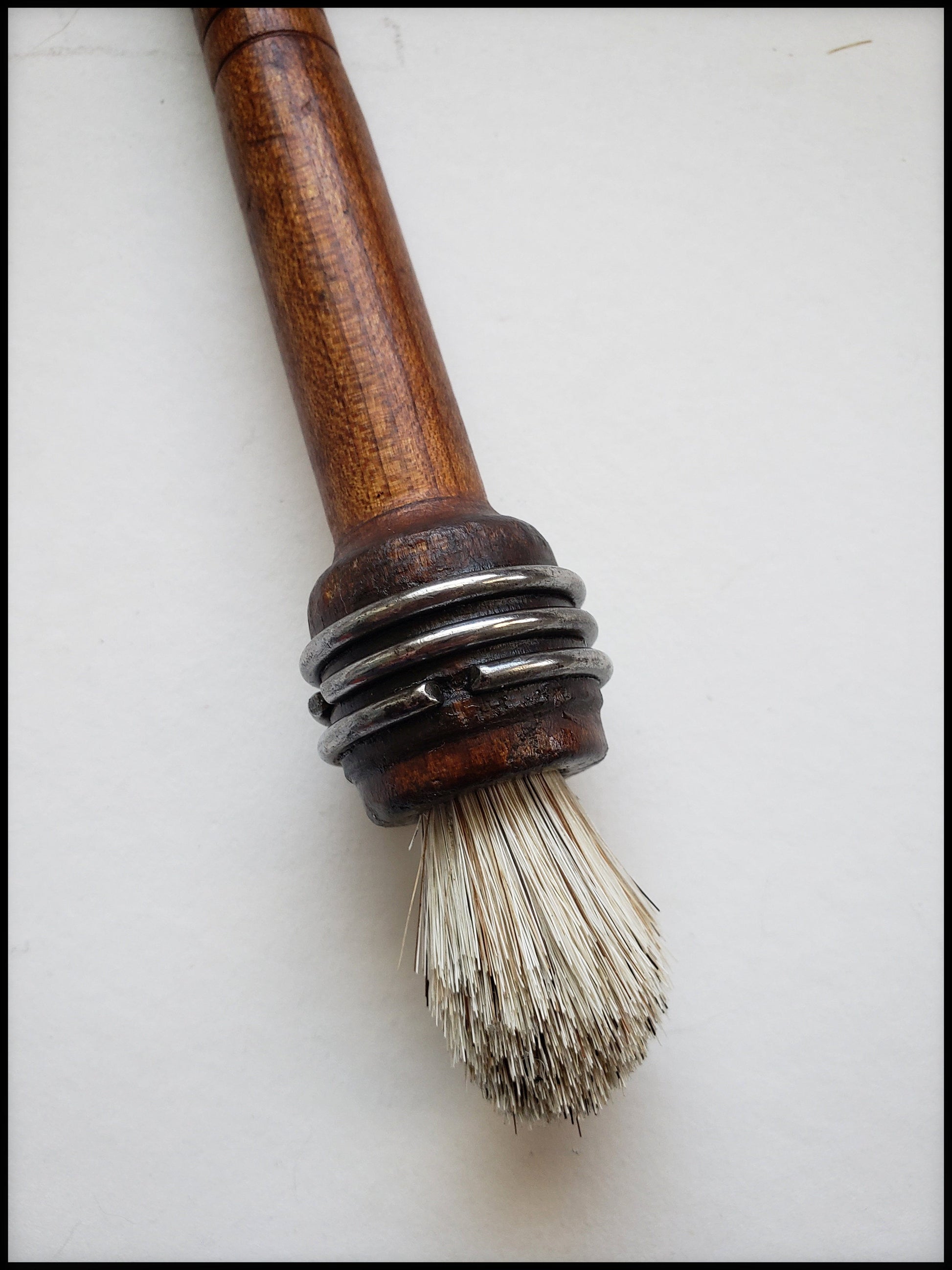 White Horsehair Paint Brush with Antique Wood Bobbin Spool Handle - Elizabeth Schowachert Art