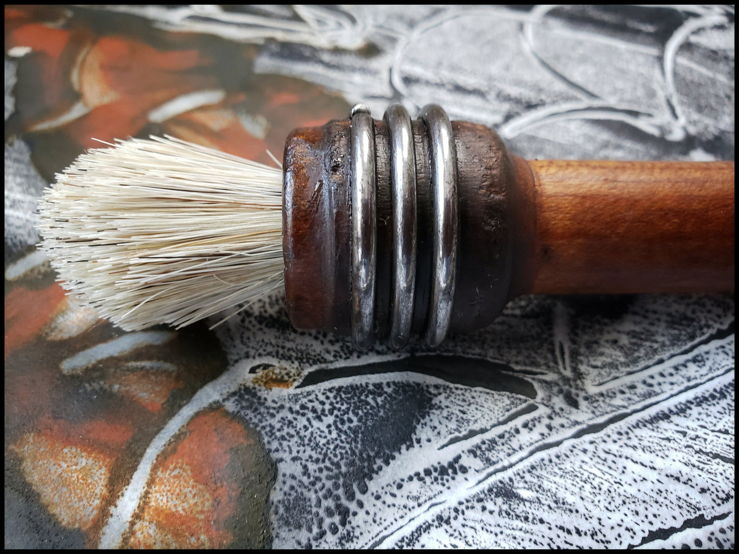 White Horsehair Paint Brush with Antique Wood Bobbin Spool Handle - Elizabeth Schowachert Art