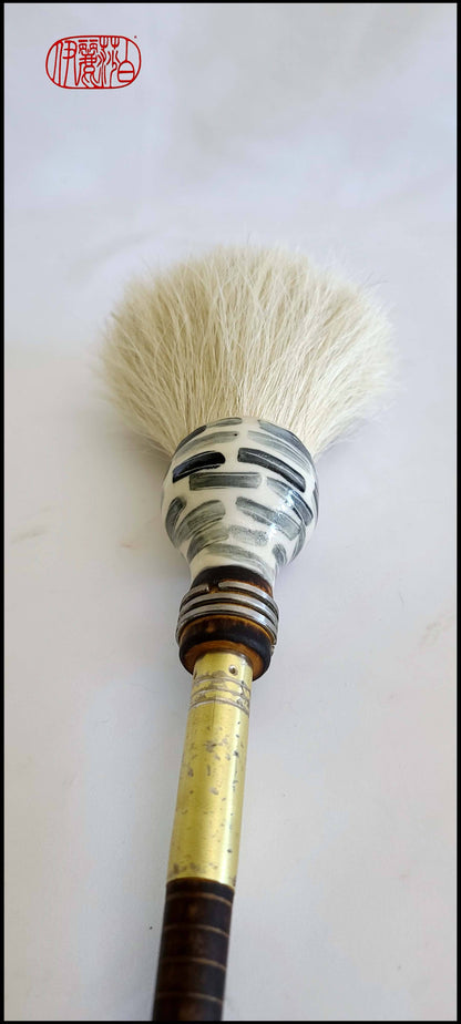 White Horsehair Paint Brush with Wood Bobbin Handle and Ceramic Ferrule Art Supplies Elizabeth Schowachert Art