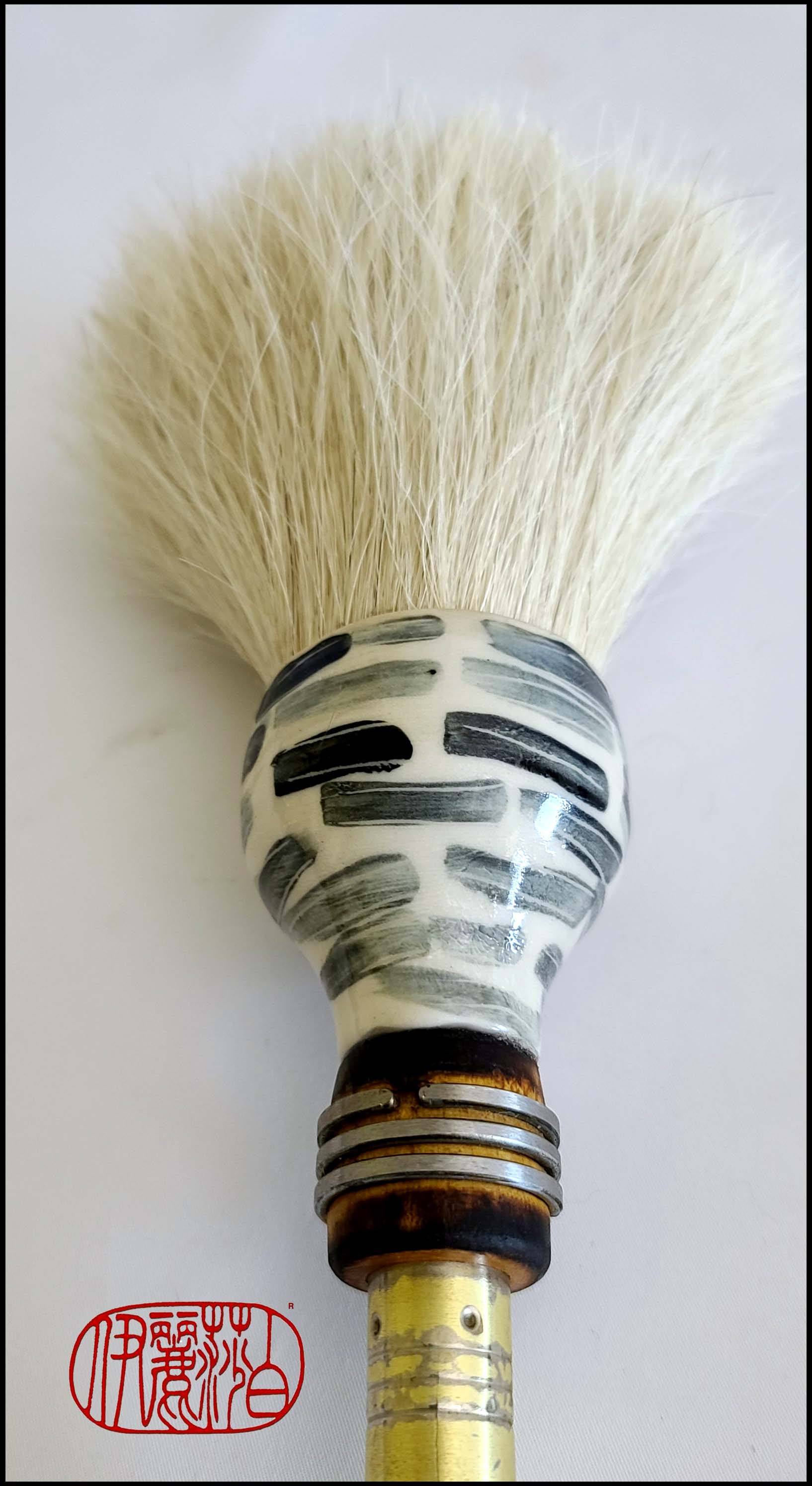 White Horsehair Paint Brush with Wood Bobbin Handle and Ceramic Ferrule Art Supplies Elizabeth Schowachert Art