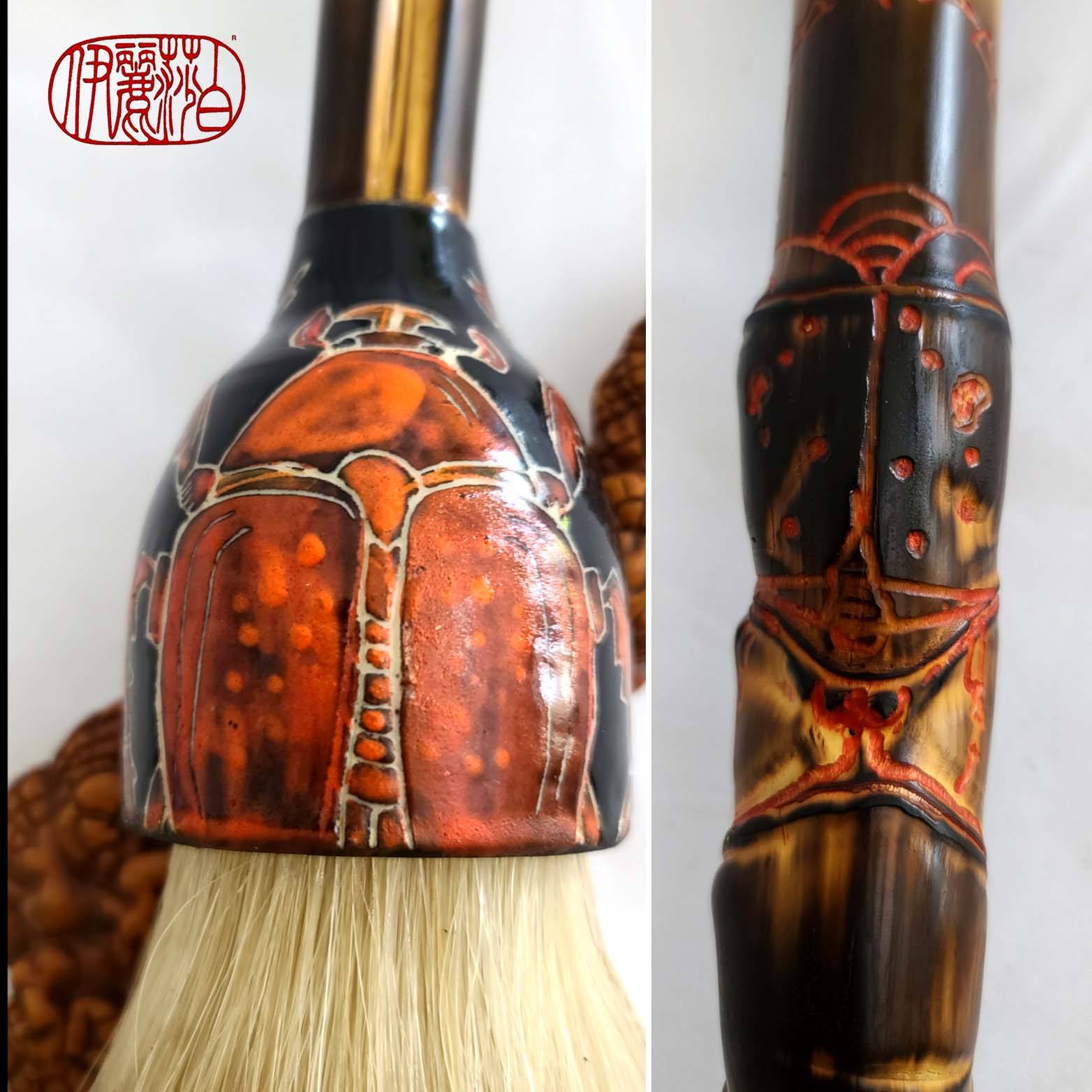 White Horsehair Sumi-e Paint Brush with Ceramic Beetle Ferrule SPB #110 Art Supplies Elizabeth Schowachert Art