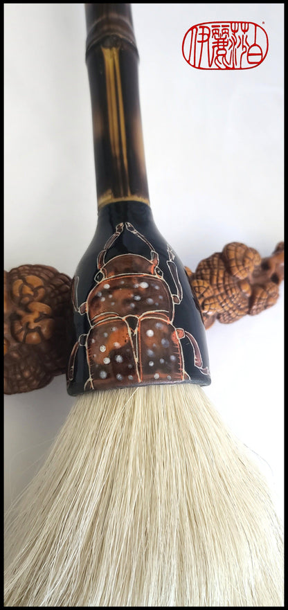 White Horsehair Sumi-e Paint Brush with Ceramic Beetle Ferrule SPB #111 Art Supplies Elizabeth Schowachert Art