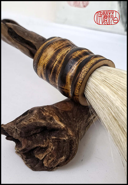 White Horsehair Sumi-e Paint Brush with Driftwood Handle Art Supplies Elizabeth Schowachert Art