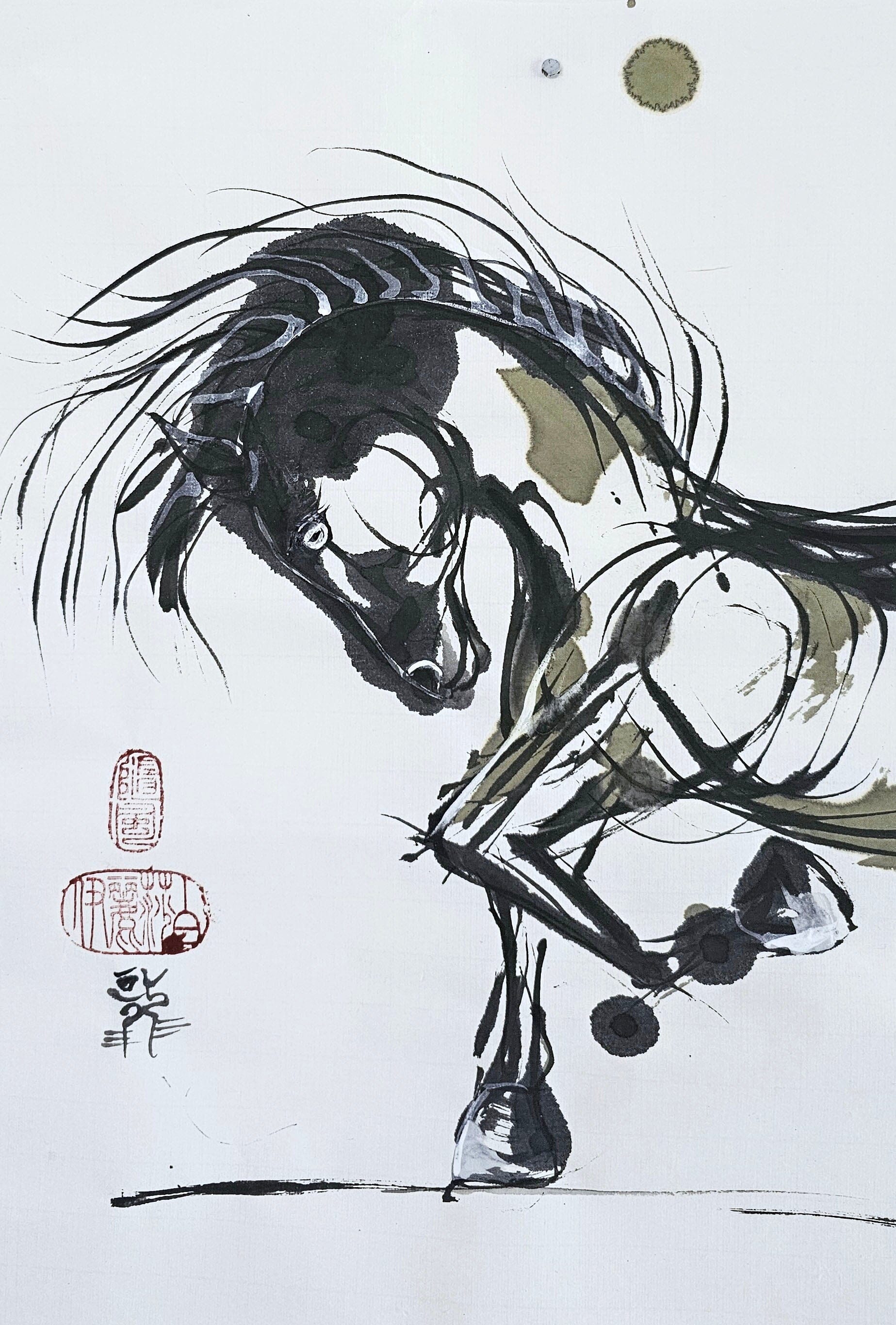 "Wild 10" Ink Painting on Paper of Wild Mustang Elizabeth Schowachert Art