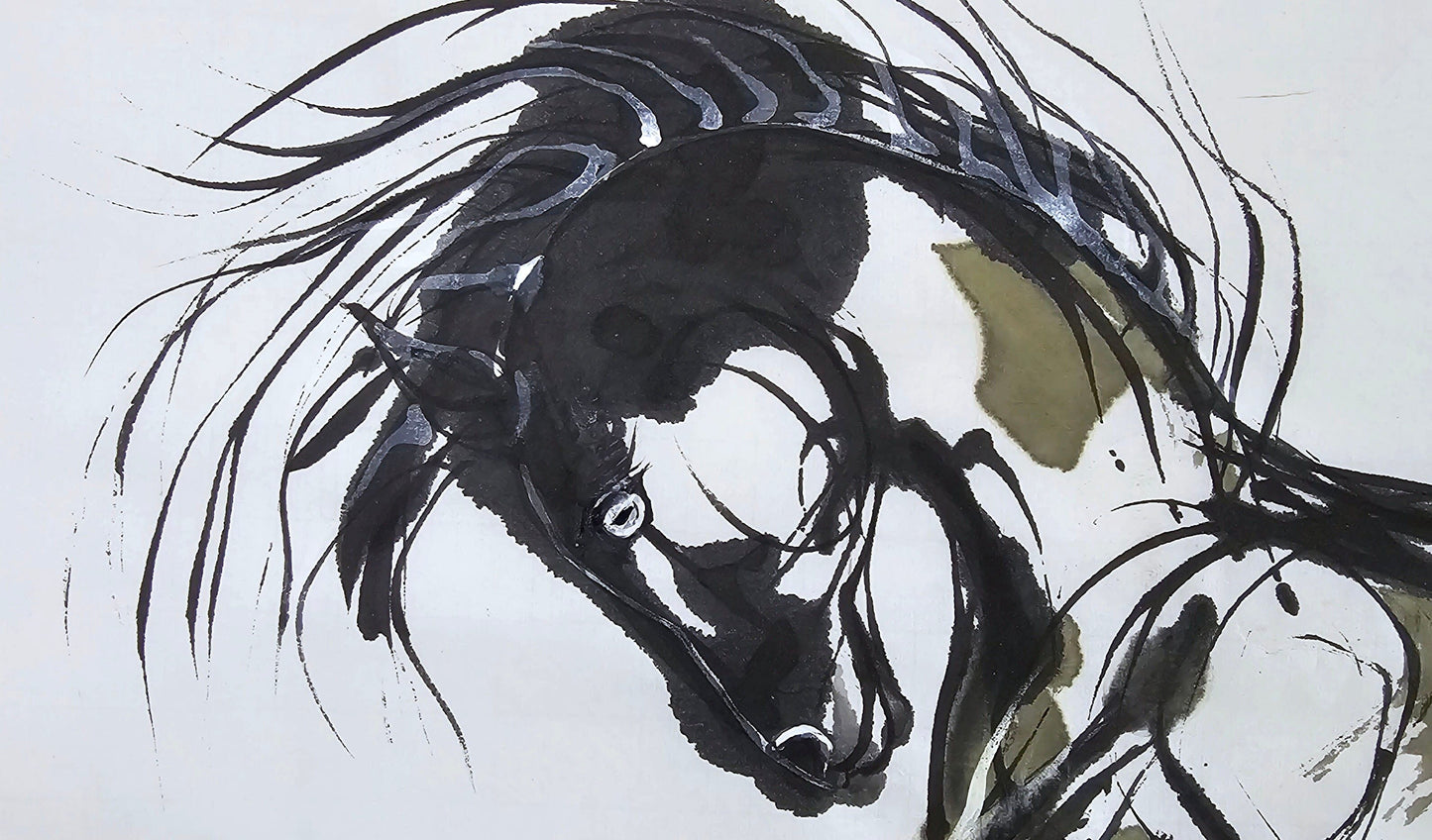 "Wild 10" Ink Painting on Paper of Wild Mustang Elizabeth Schowachert Art